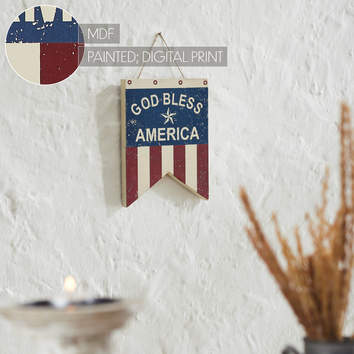 God Bless America Dovetail Flag MDF Wall Hanging 8x6