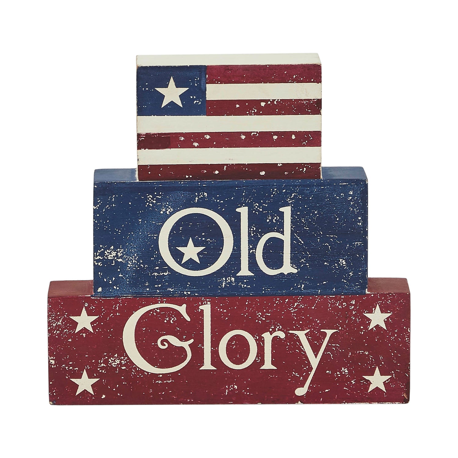 Vintage Old Glory w/ Flag MDF Block Sign 7.5x8x1.125
