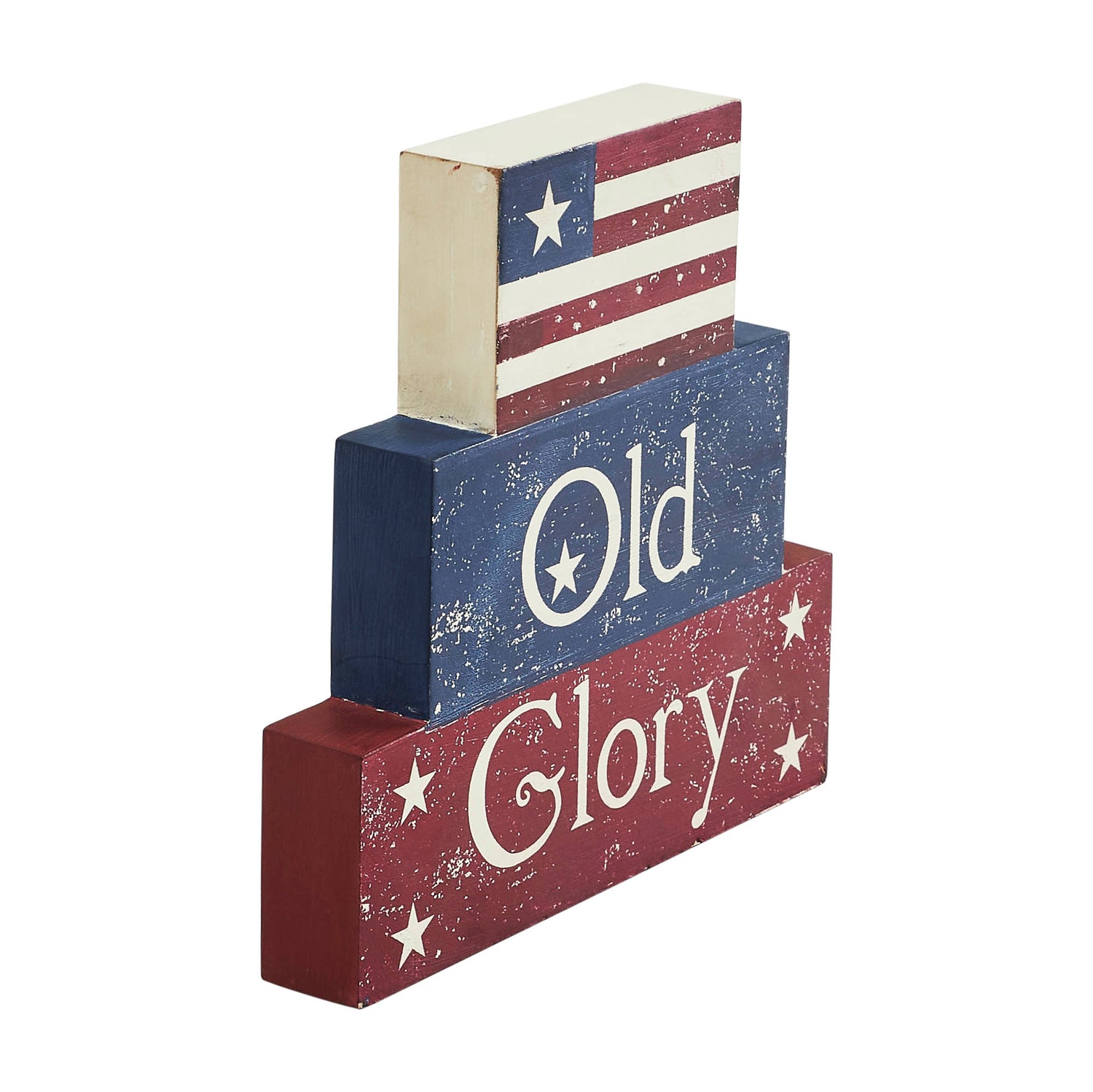 Vintage Old Glory w/ Flag MDF Block Sign 7.5x8x1.125