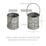 Votive Candle Holder w/ Punched Stars Band Black Zinc Iron 3.75x3.25x3.25