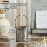 Votive Candle Holder w/ Punched Stars Band Black Zinc Iron 3.75x3.25x3.25