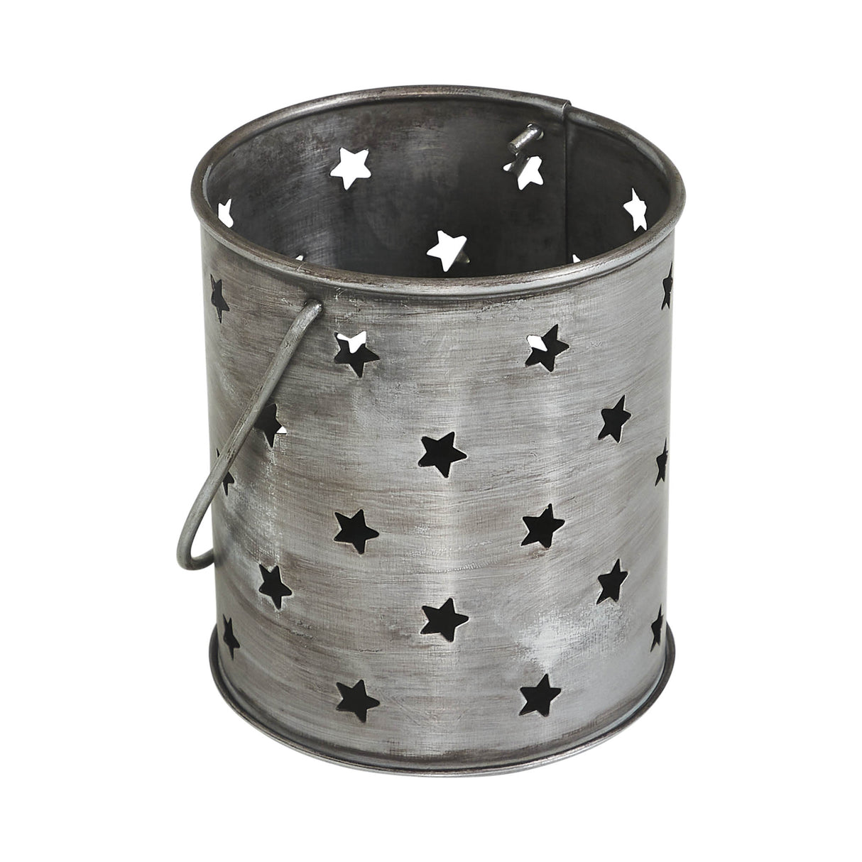 Votive Candle Holder w/ Punched Stars Black Zinc Iron 3.75x3.25x3.25