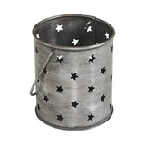 Votive Candle Holder w/ Punched Stars Black Zinc Iron 3.75x3.25x3.25