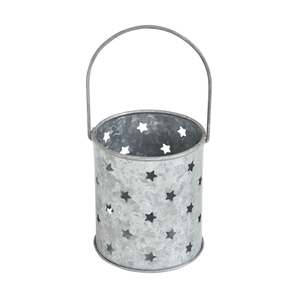 Votive Candle Holder w/ Punched Stars Galvanized 3.75x3.25x3.25