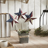Painted Metal American Flag Theme Star on Pick Set of 3