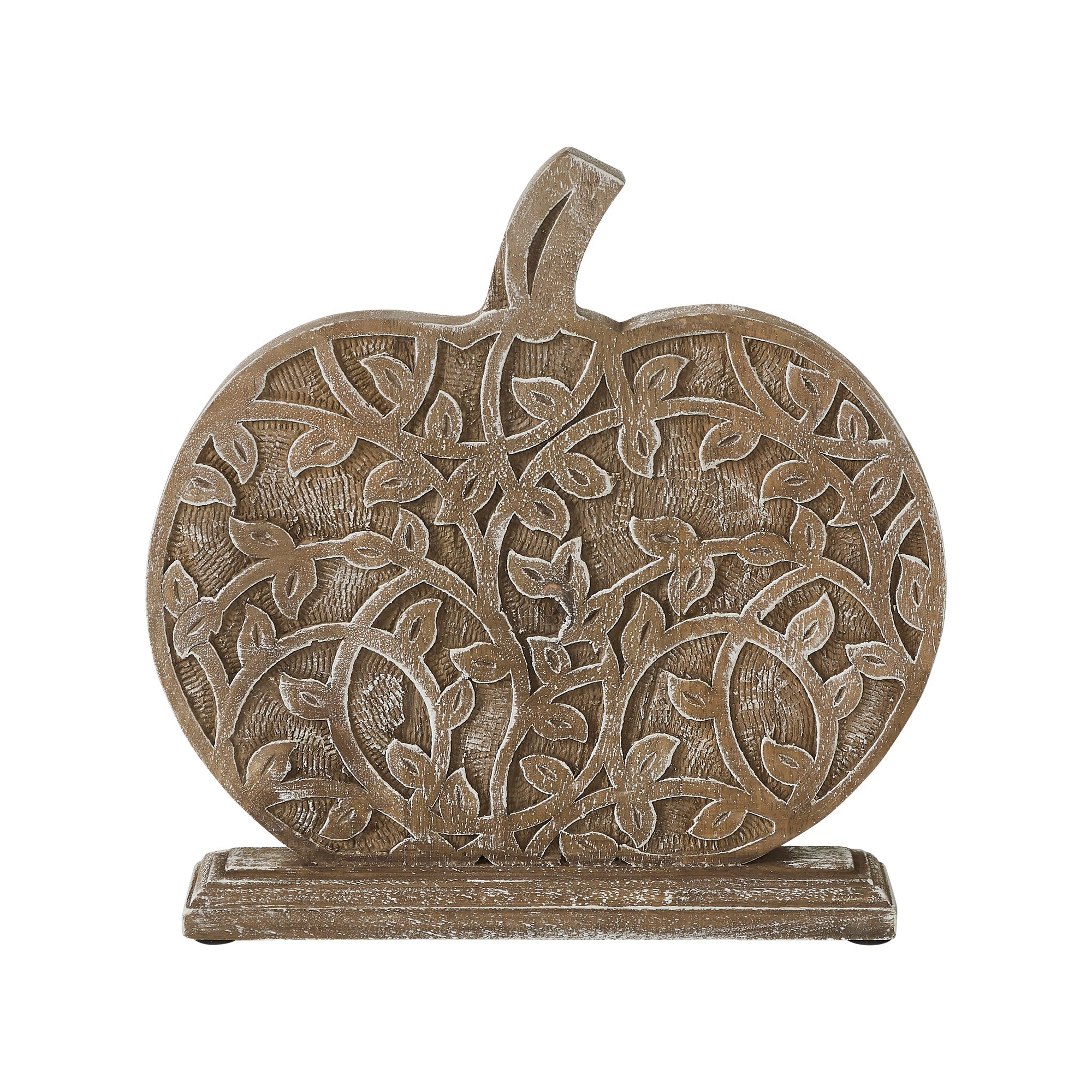 Harvest Vine Carved Wooden Pumpkin Natural 12x11x2 – VHC Brands