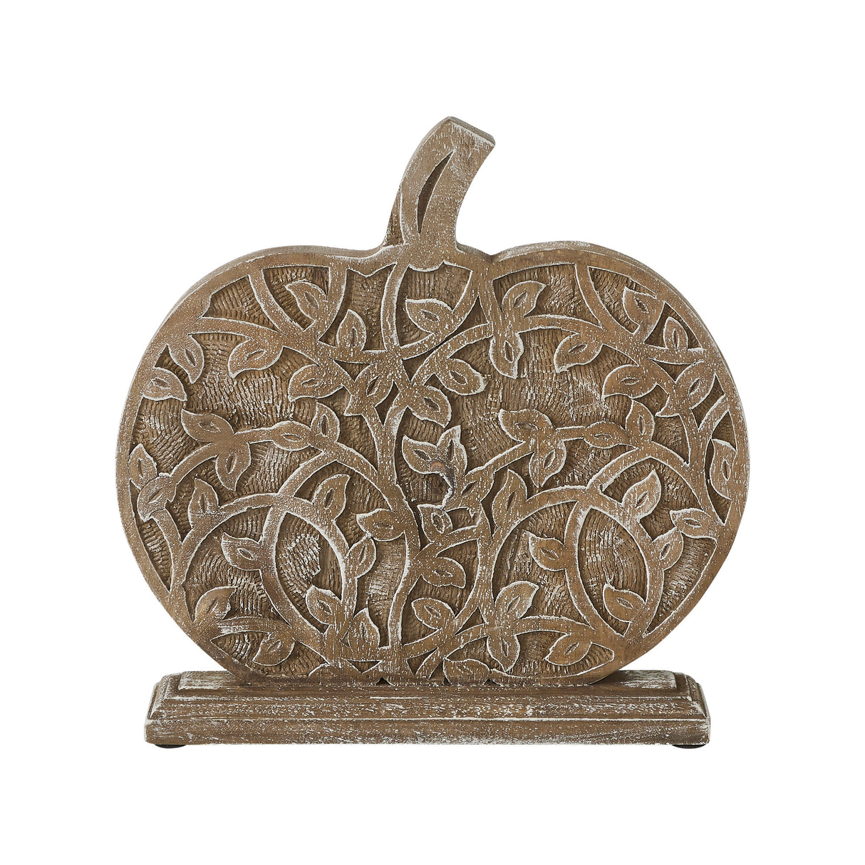 Harvest Vine Carved Wooden Pumpkin Natural 12x11x2