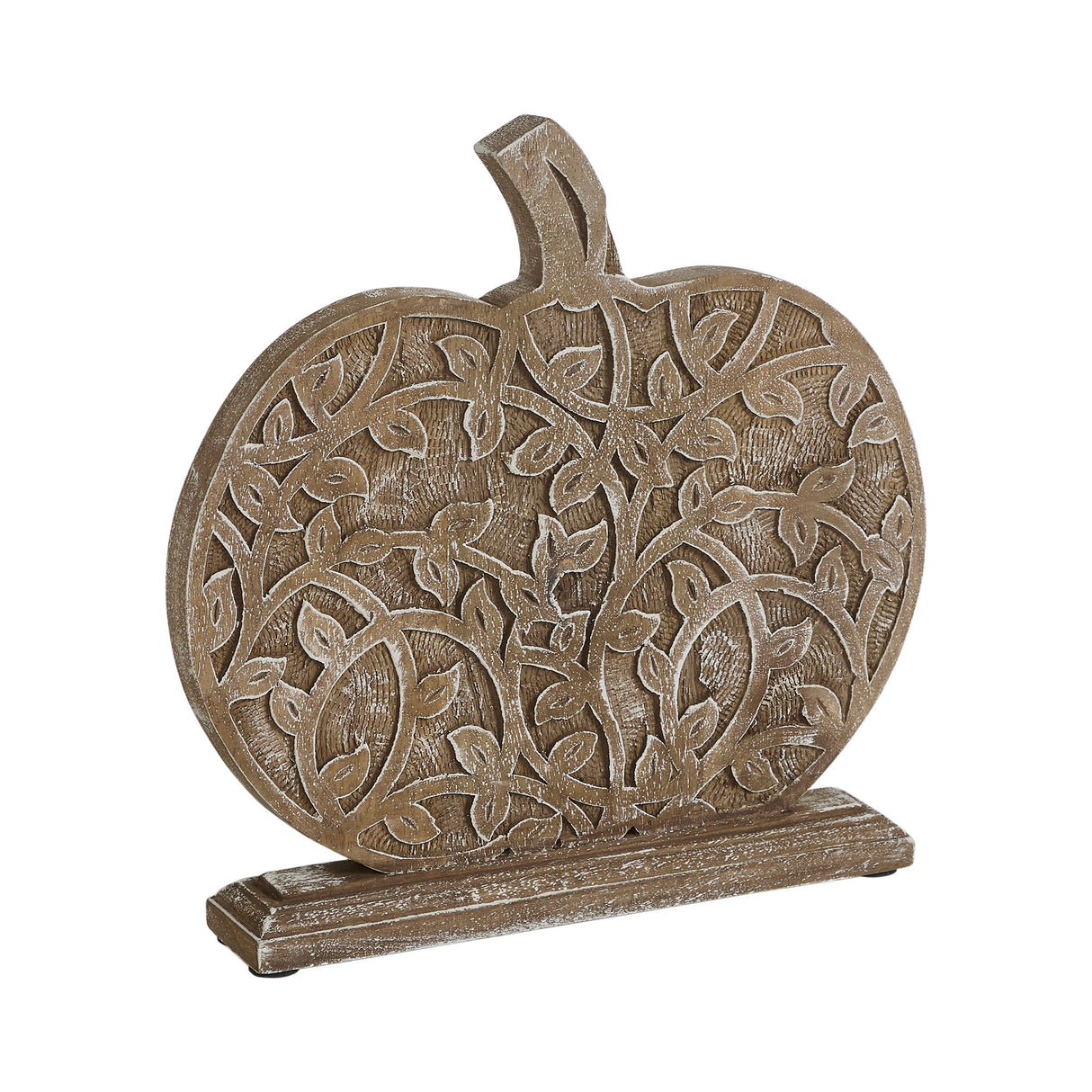 Harvest Vine Carved Wooden Pumpkin Natural 12x11x2