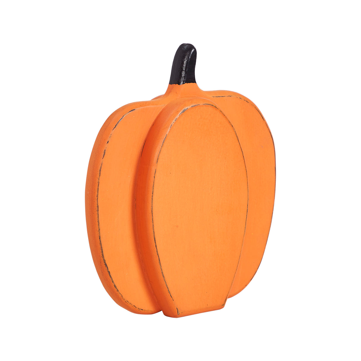 Short Orange Wooden Pumpkin 9x8x2