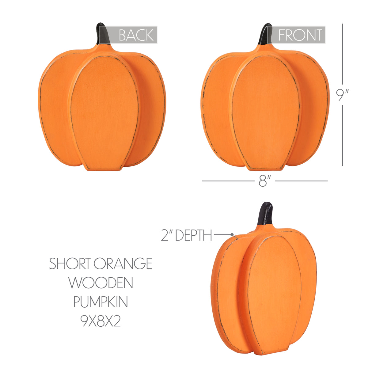 Short Orange Wooden Pumpkin 9x8x2