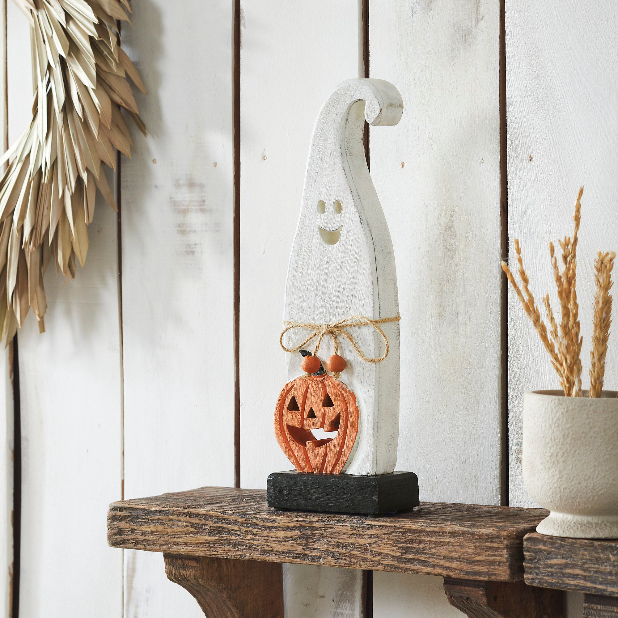 Happy Jack-O-Lantern Wooden Ghost 12.5x4.25x2 – VHC Brands Home Decor