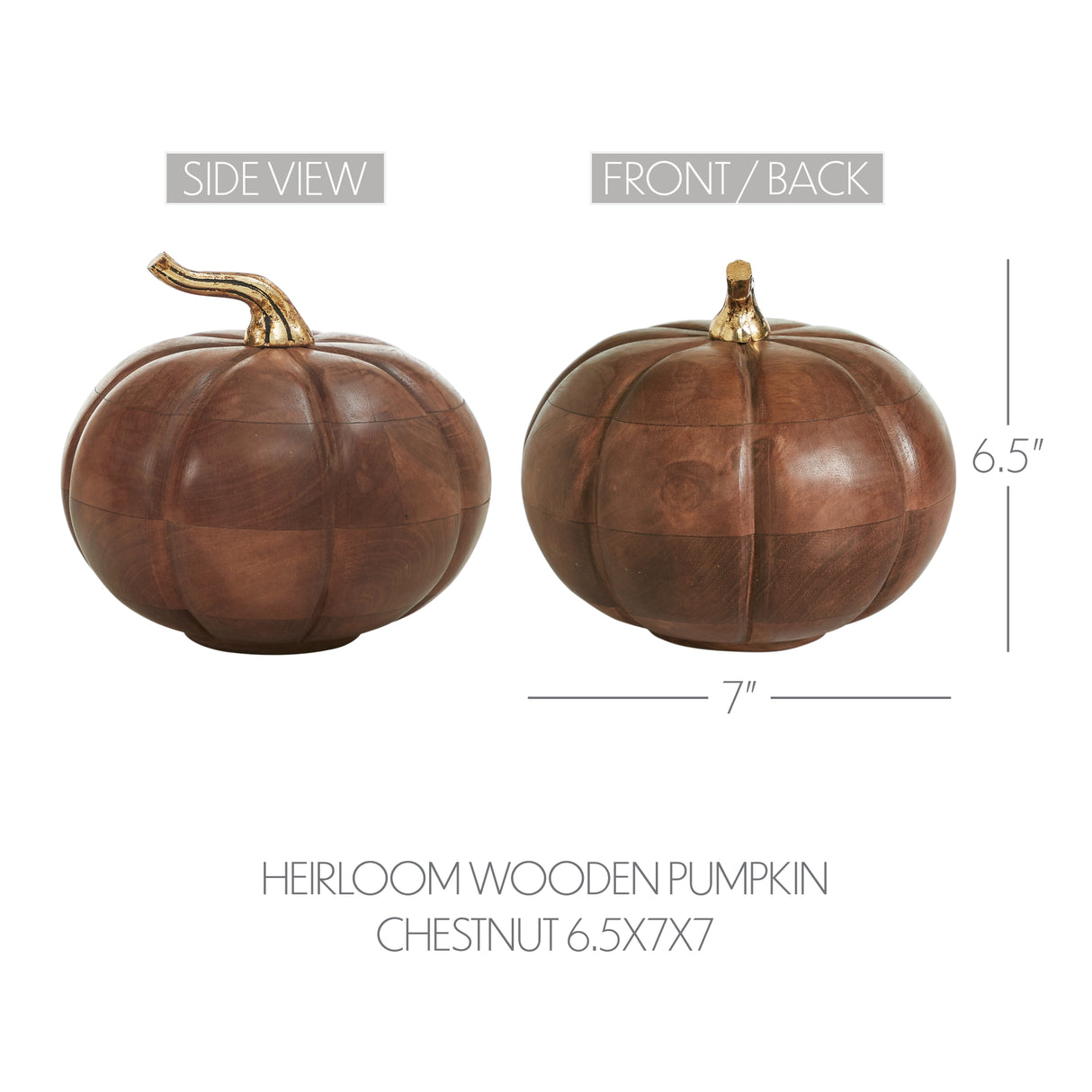 Heirloom Wooden Pumpkin Chestnut 6.5x7x7