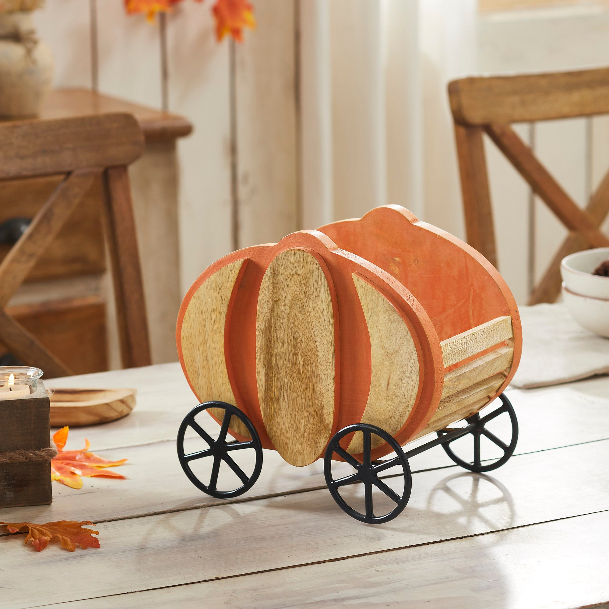 Wooden Pumpkin Carriage w/ Iron Wheels Decor 11x8x9.75 – VHC