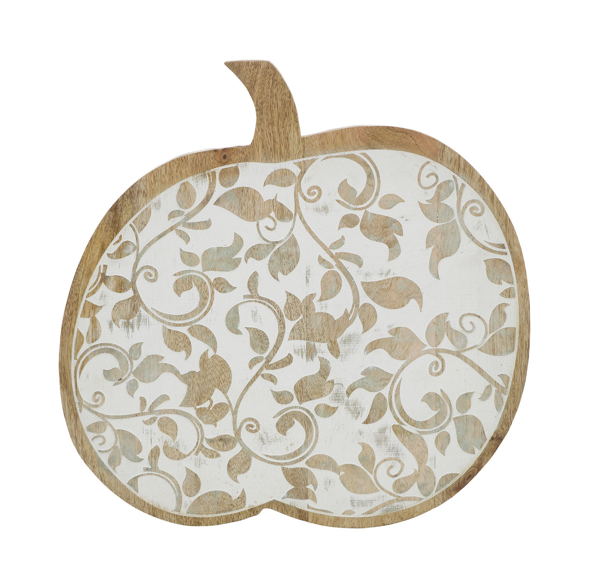 White Wash Wooden Carved Vine Pumpkin 14x14x1.5