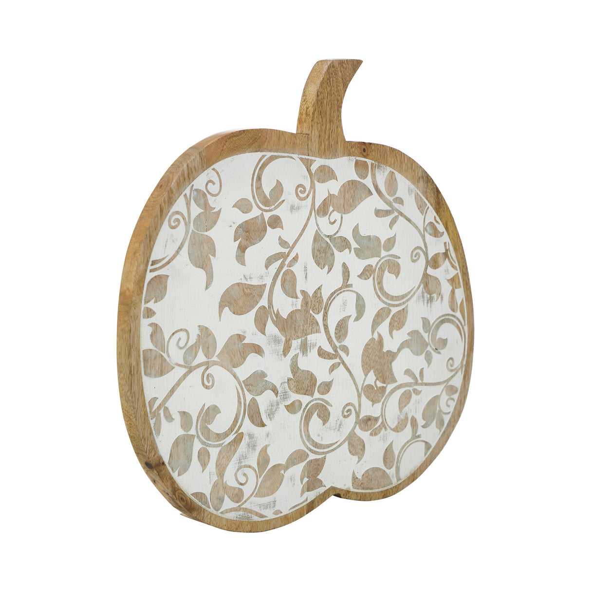 White Wash Wooden Carved Vine Pumpkin 14x14x1.5