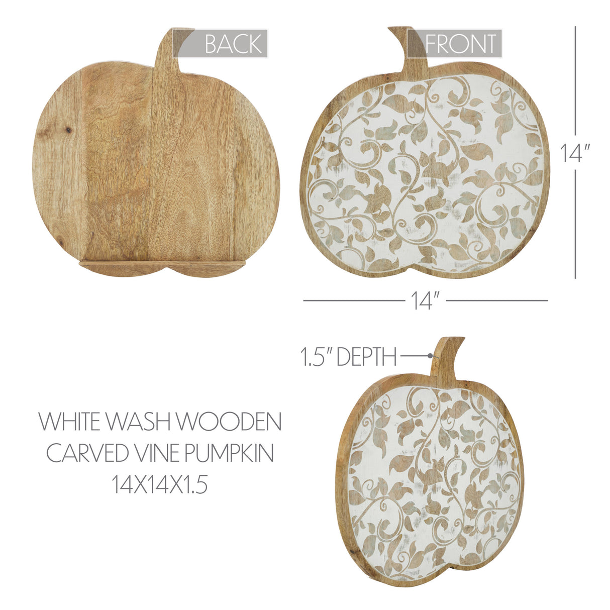 White Wash Wooden Carved Vine Pumpkin 14x14x1.5