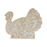 White Wash Wooden Harvest Leaf Carved Turkey 11.5x13.5x2.5