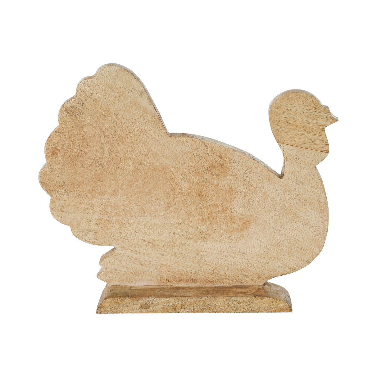 White Wash Wooden Harvest Leaf Carved Turkey 11.5x13.5x2.5