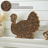 Dark Wooden Harvest Leaf Carved Turkey 11.5x13.5x2.5