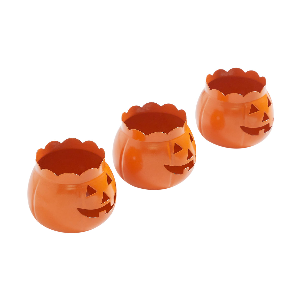Jack-O-Lantern Candle Holder Orange Set of 3 - 3x3.5x3.5