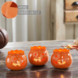 Jack-O-Lantern Candle Holder Orange Set of 3 - 3x3.5x3.5