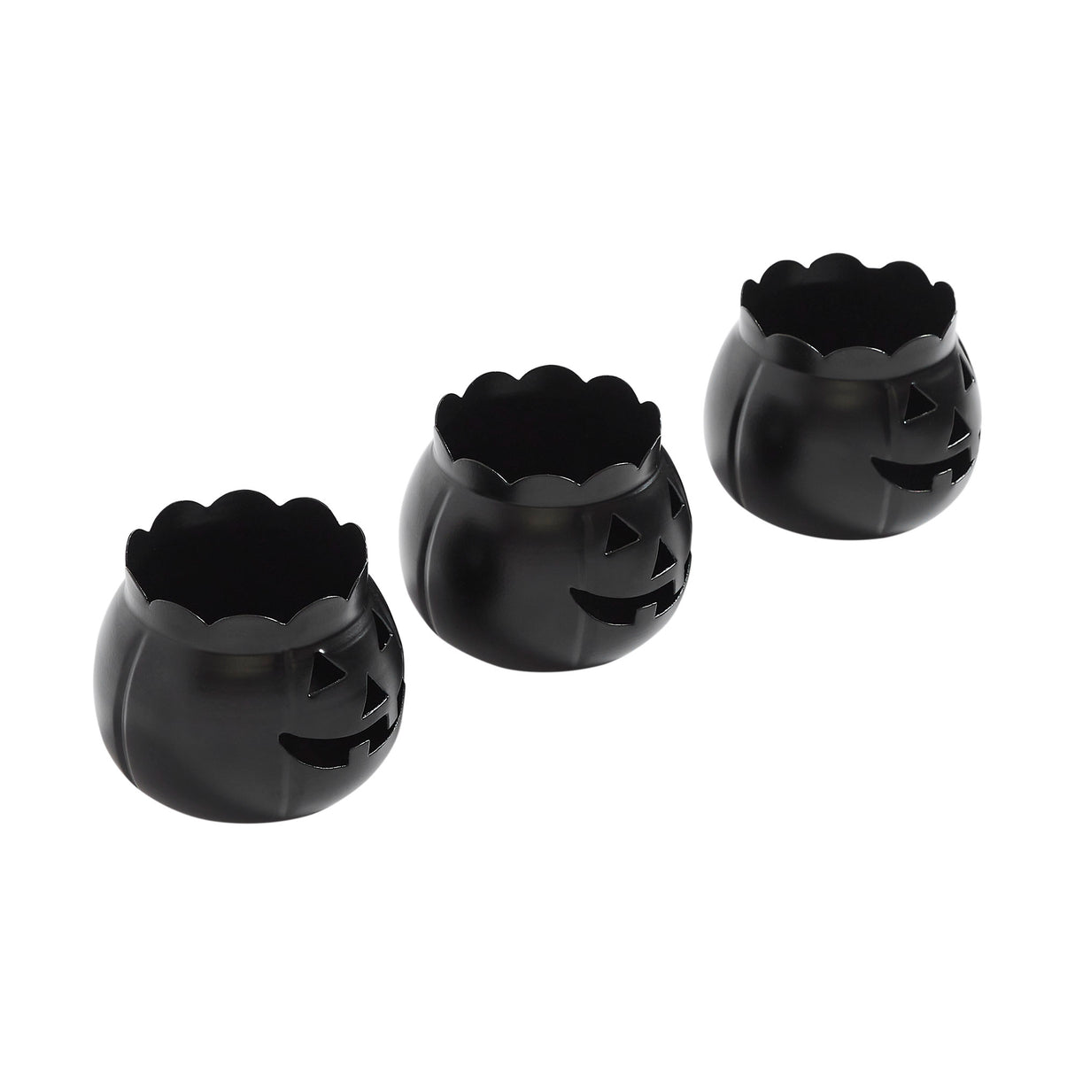 Jack-O-Lantern Candle Holder Black Set of 3 - 3x3.5x3.5