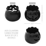 Jack-O-Lantern Candle Holder Black Set of 3 - 3x3.5x3.5
