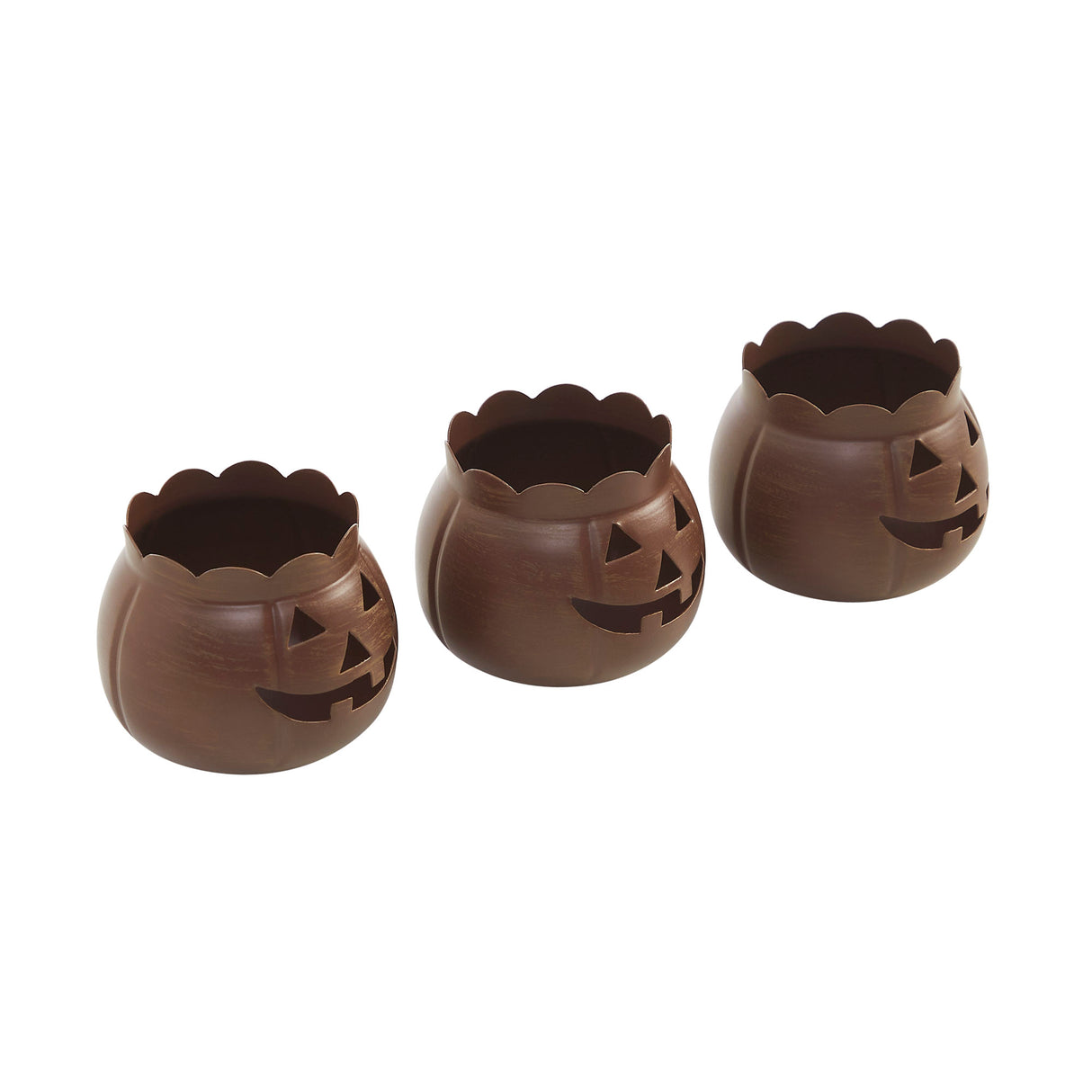 Jack-O-Lantern Candle Holder Bronze Set of 3 - 3x3.5x3.5