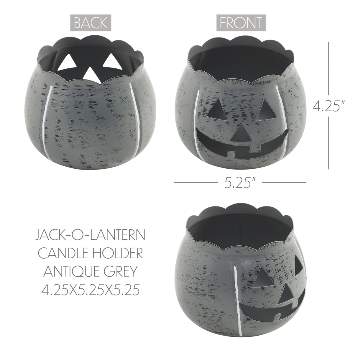 Jack-O-Lantern Candle Holder Antique Grey 4.25x5.25x5.25