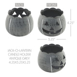 Jack-O-Lantern Candle Holder Antique Grey 4.25x5.25x5.25