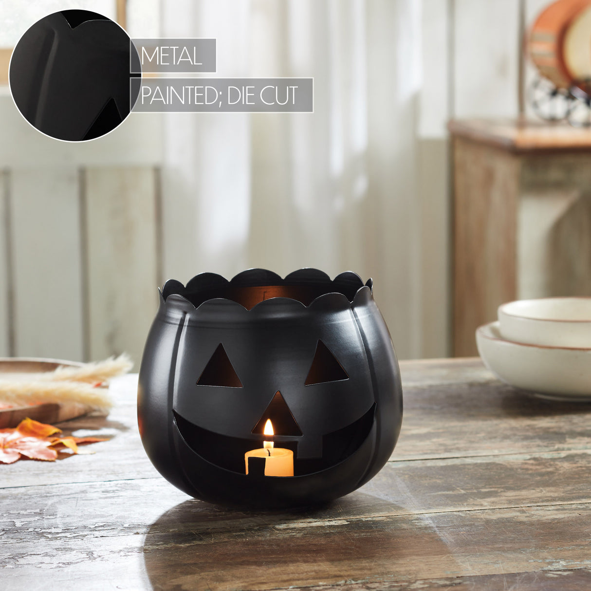 Jack-O-Lantern Candle Holder Black 6.25x7.5x7.5