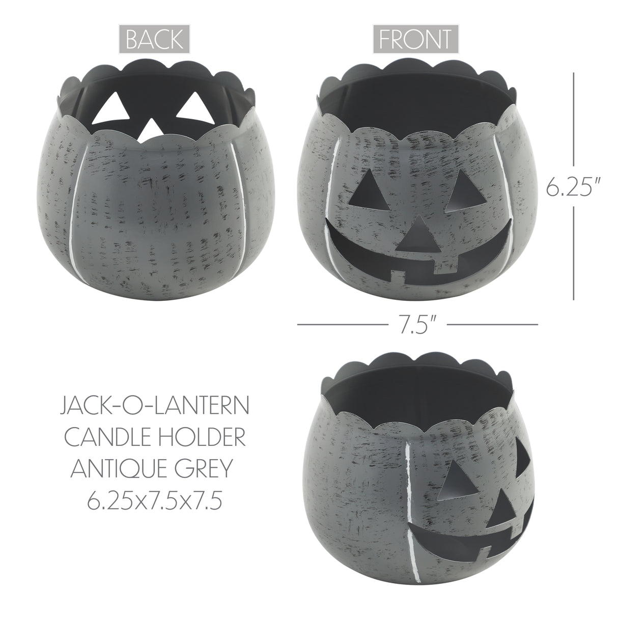 Jack-O-Lantern Candle Holder Antique Grey 6.25x7.5x7.5