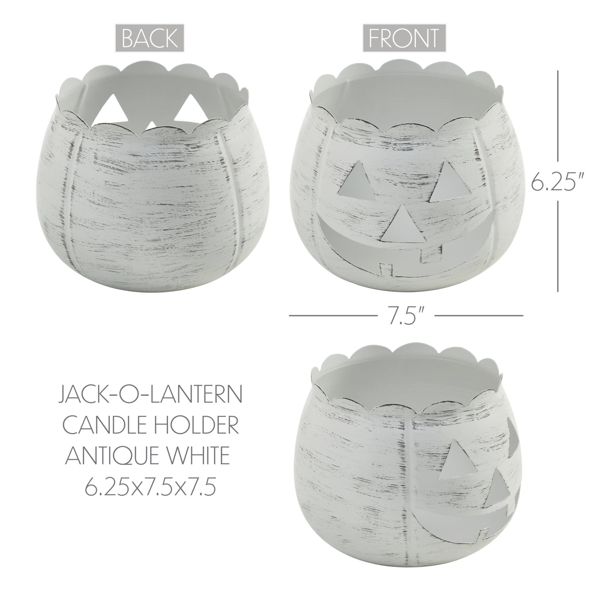 Jack-O-Lantern Candle Holder Antique White 6.25x7.5x7.5
