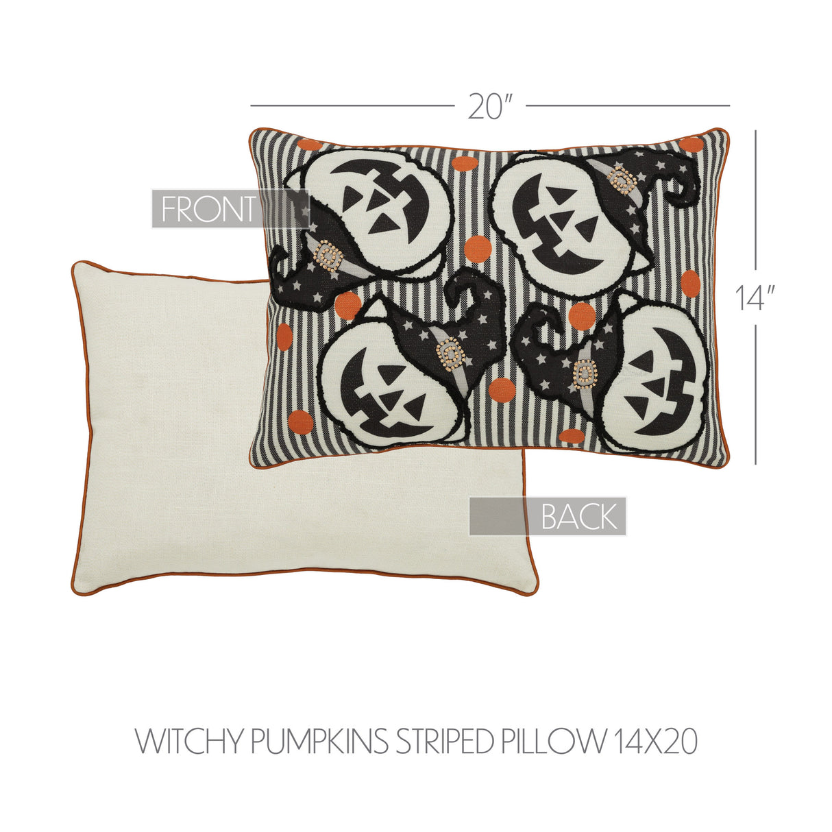 Witchy Pumpkins Striped Pillow 14x20