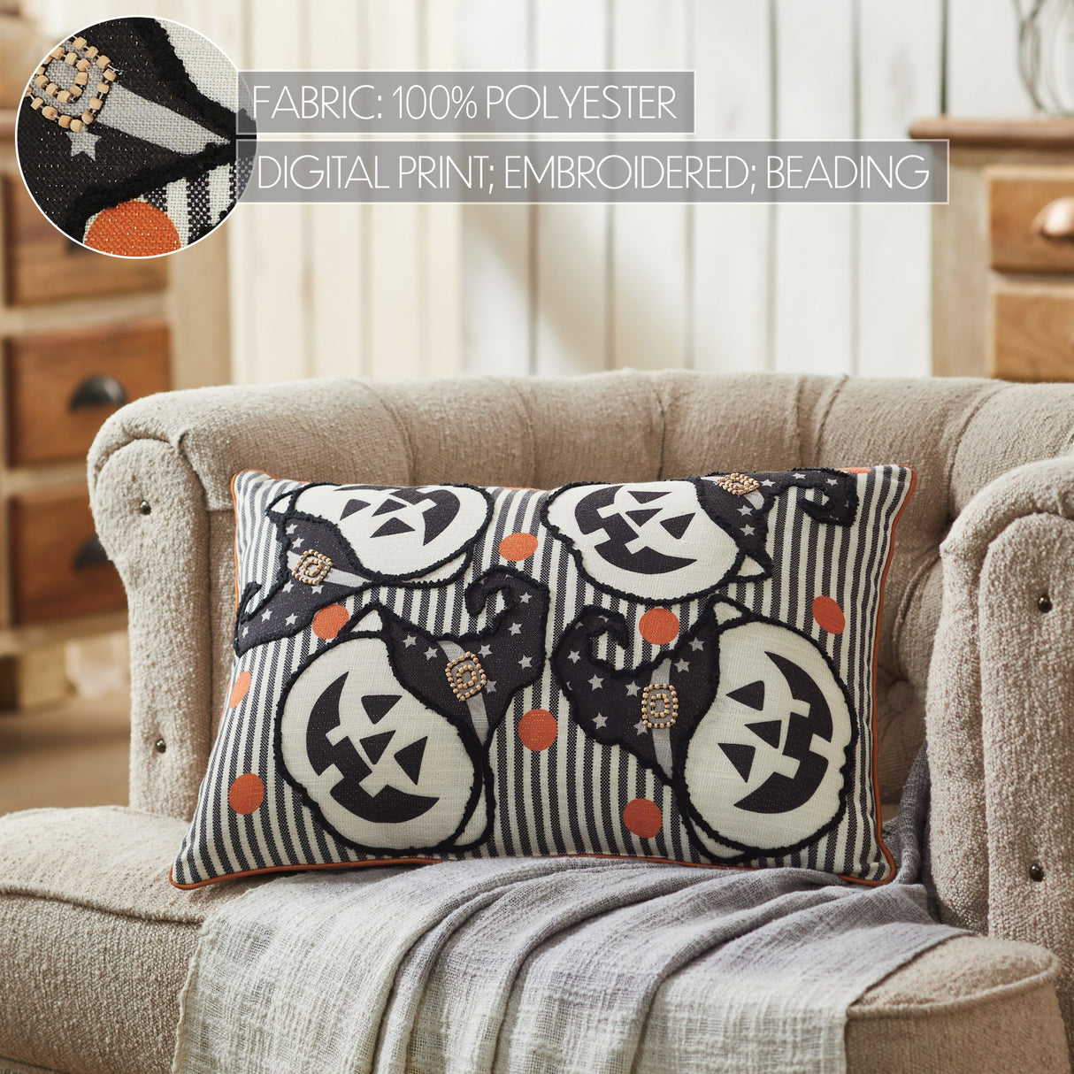 Witchy Pumpkins Striped Pillow 14x20