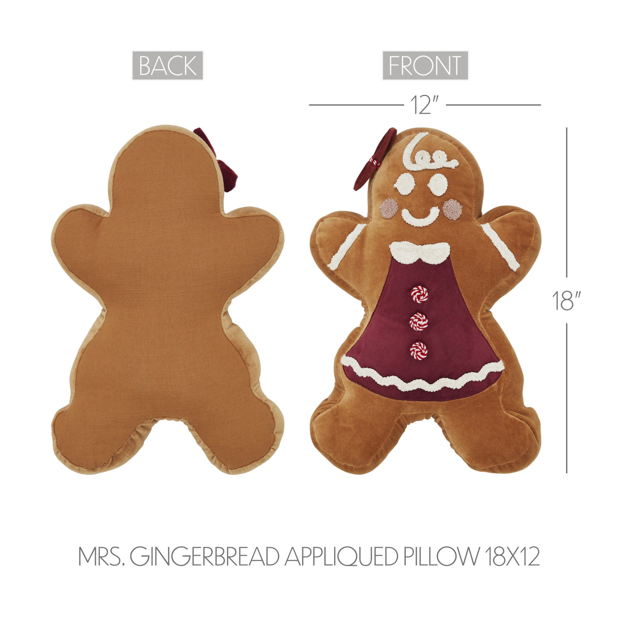Mrs. Gingerbread Appliqued Pillow 18x12