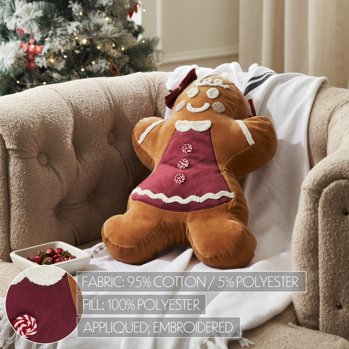 Mrs. Gingerbread Appliqued Pillow 18x12
