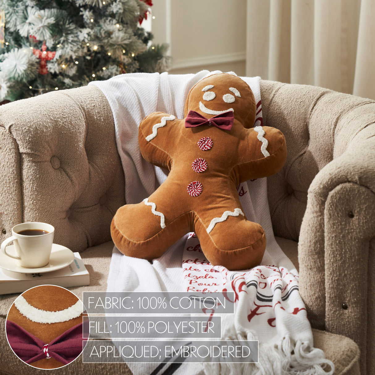 Mr. Gingerbread Appliqued Pillow 18x12