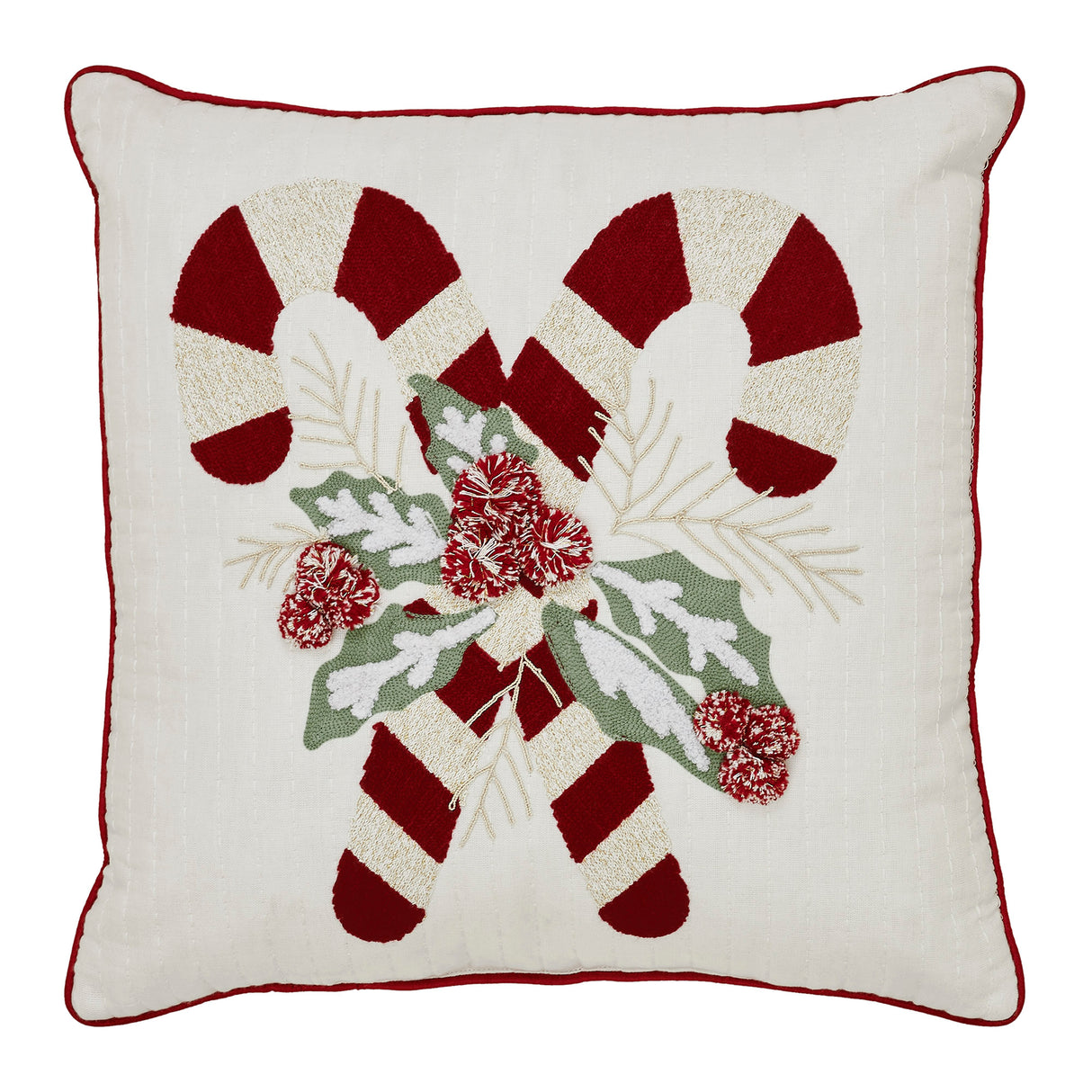 Candy Cane & Holly Pillow 18x18