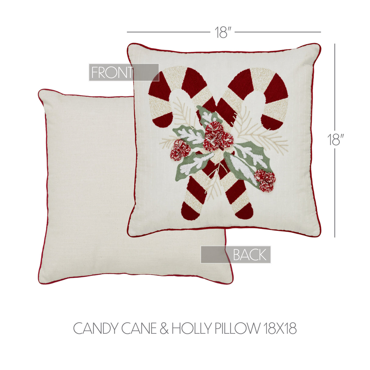 Candy Cane & Holly Pillow 18x18