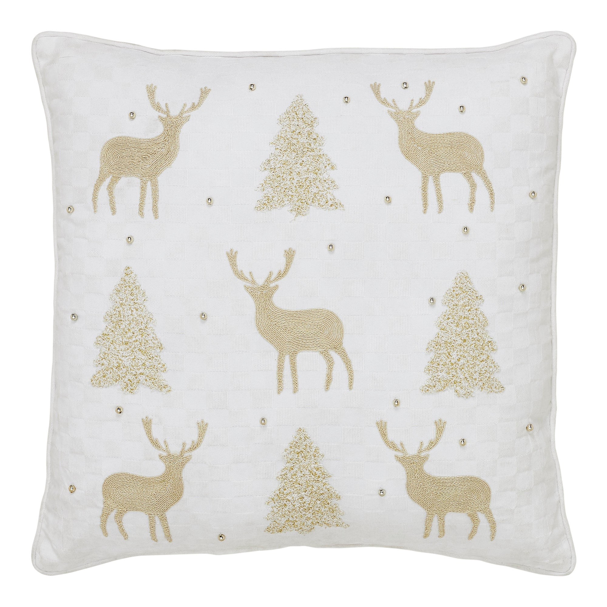 Golden Deer and Pine Embroidered Pillow