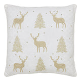 Golden Deer and Pine Embroidered Pillow 18x18