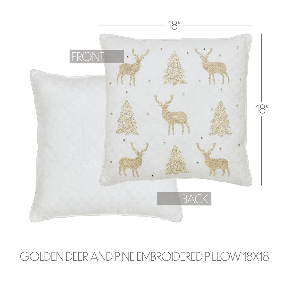 Golden Deer and Pine Embroidered Pillow 18x18