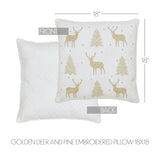 Golden Deer and Pine Embroidered Pillow 18x18