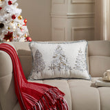 White Christmas Silver and Gold Embroidered Pillow with Beads 14x20