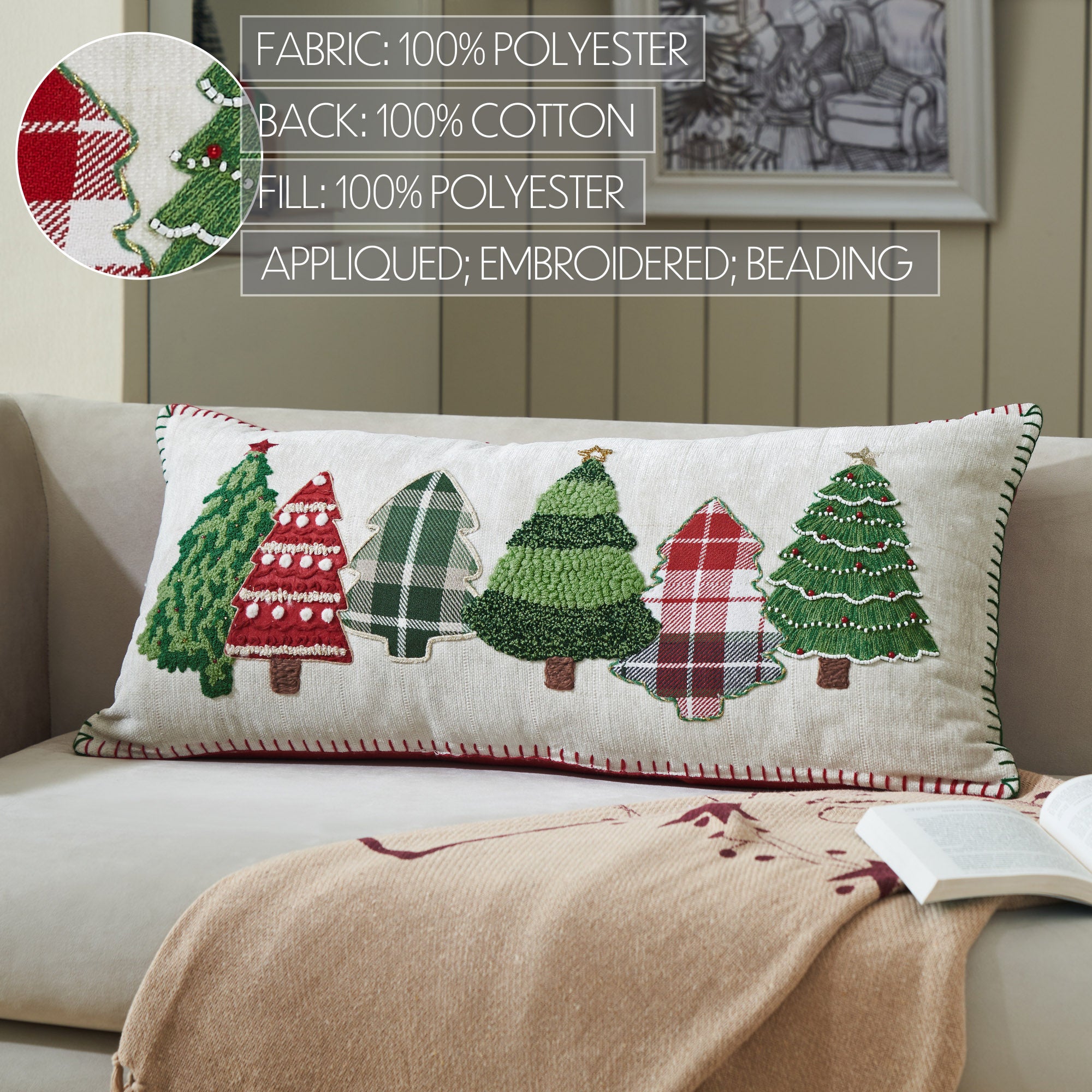 VHC Brands Applique Tree Pillow - Thumbnail 3