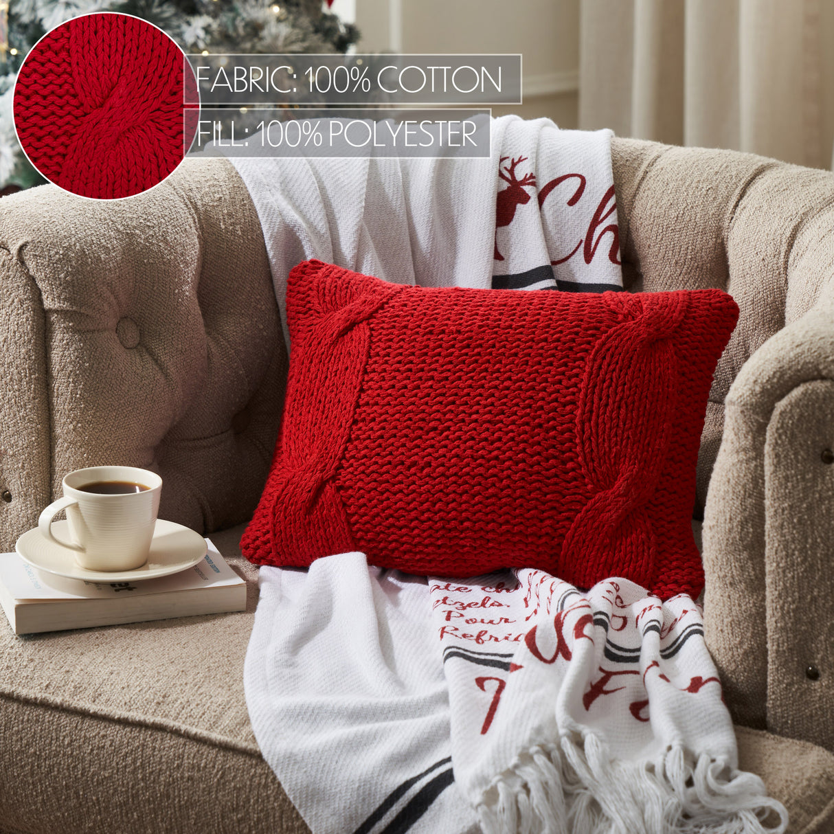 Cable Knit Sweater Pillow Red 12x16