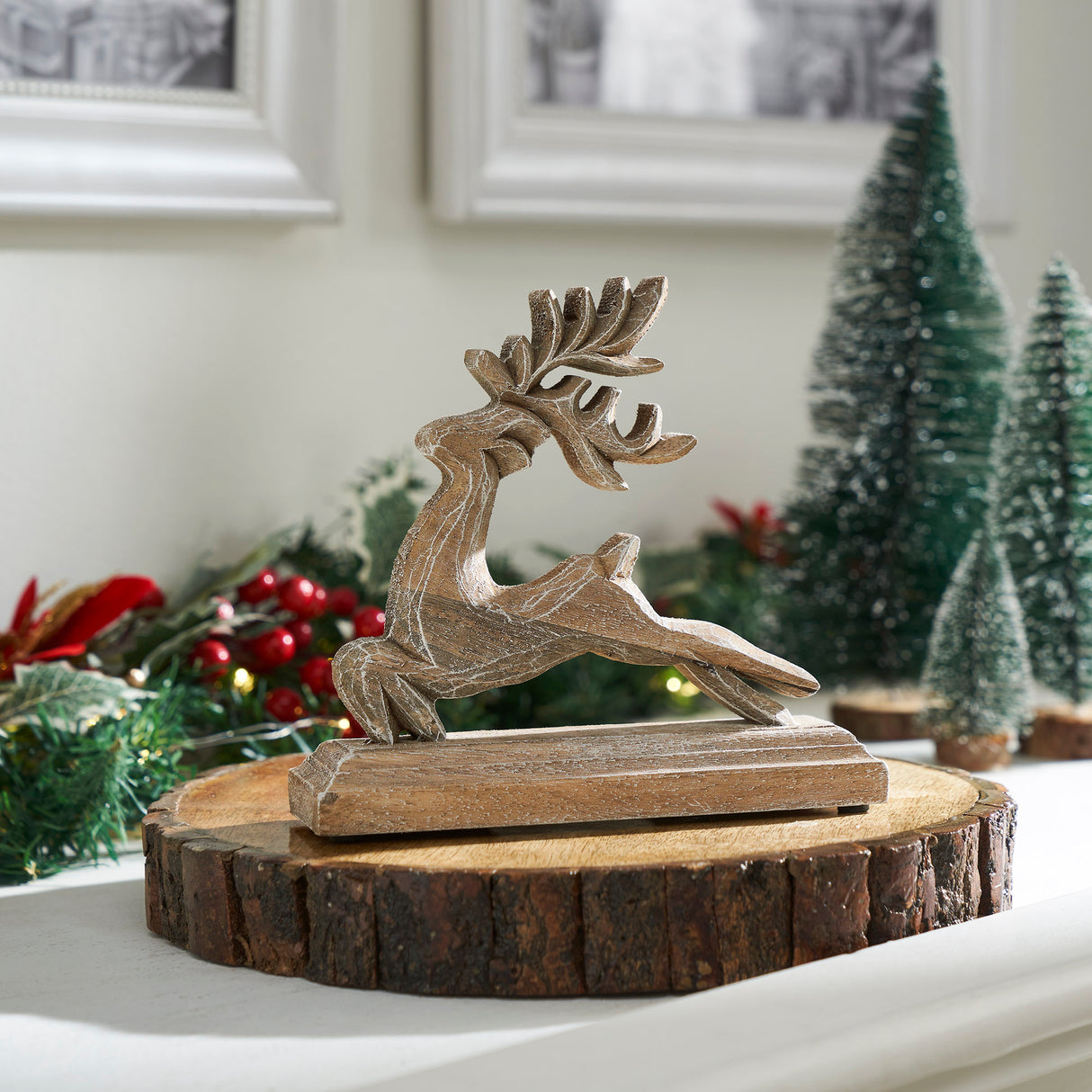 Feathered Finish Wooden Reindeer 7x6.5x2