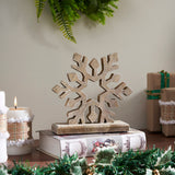 Feathered Finish Wooden Snowflake Natural 7.5x8x2.5