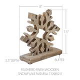 Feathered Finish Wooden Snowflake Natural 7.5x8x2.5
